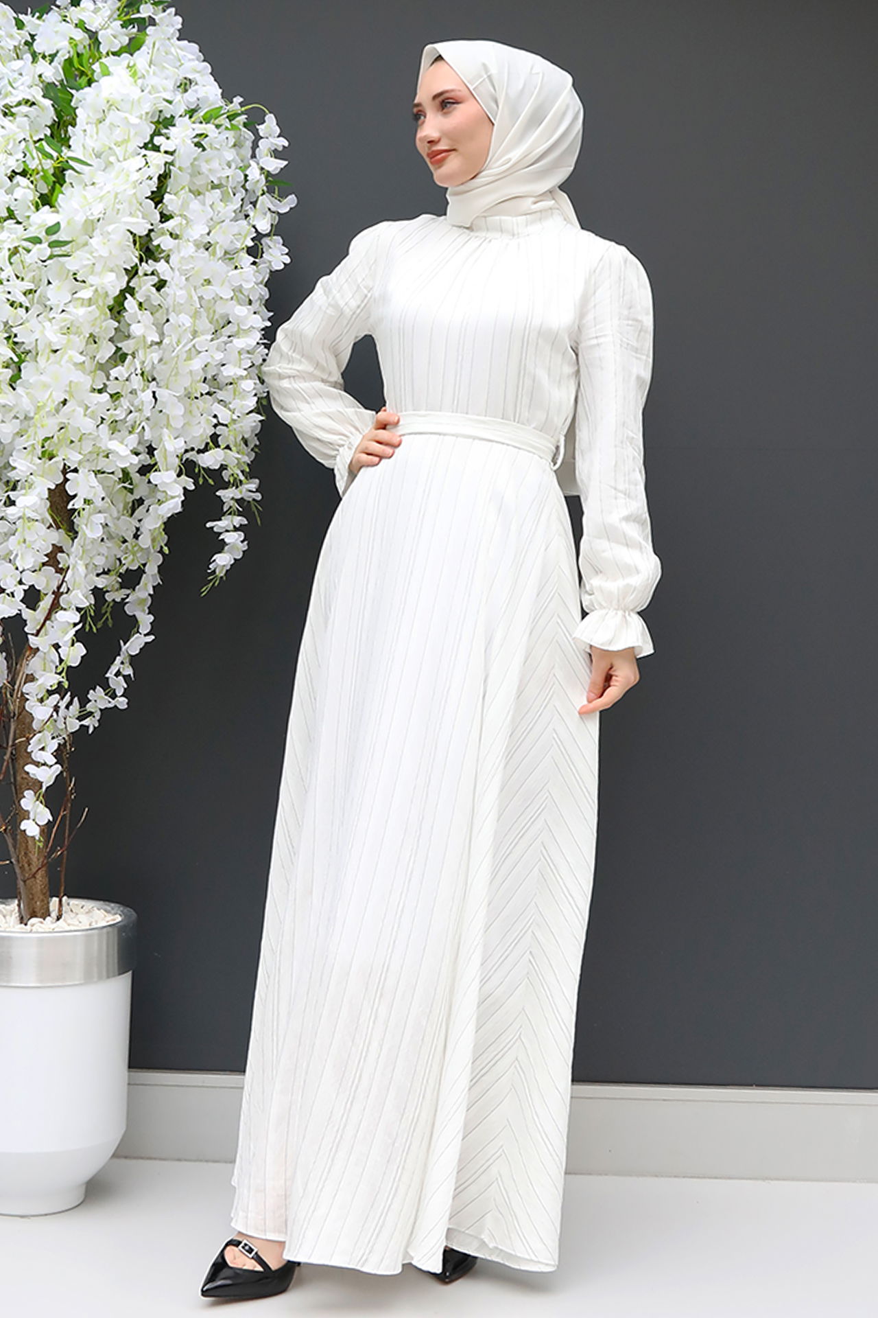 GİZ AGİYİM - Poplin Kloş Elbise Beyaz