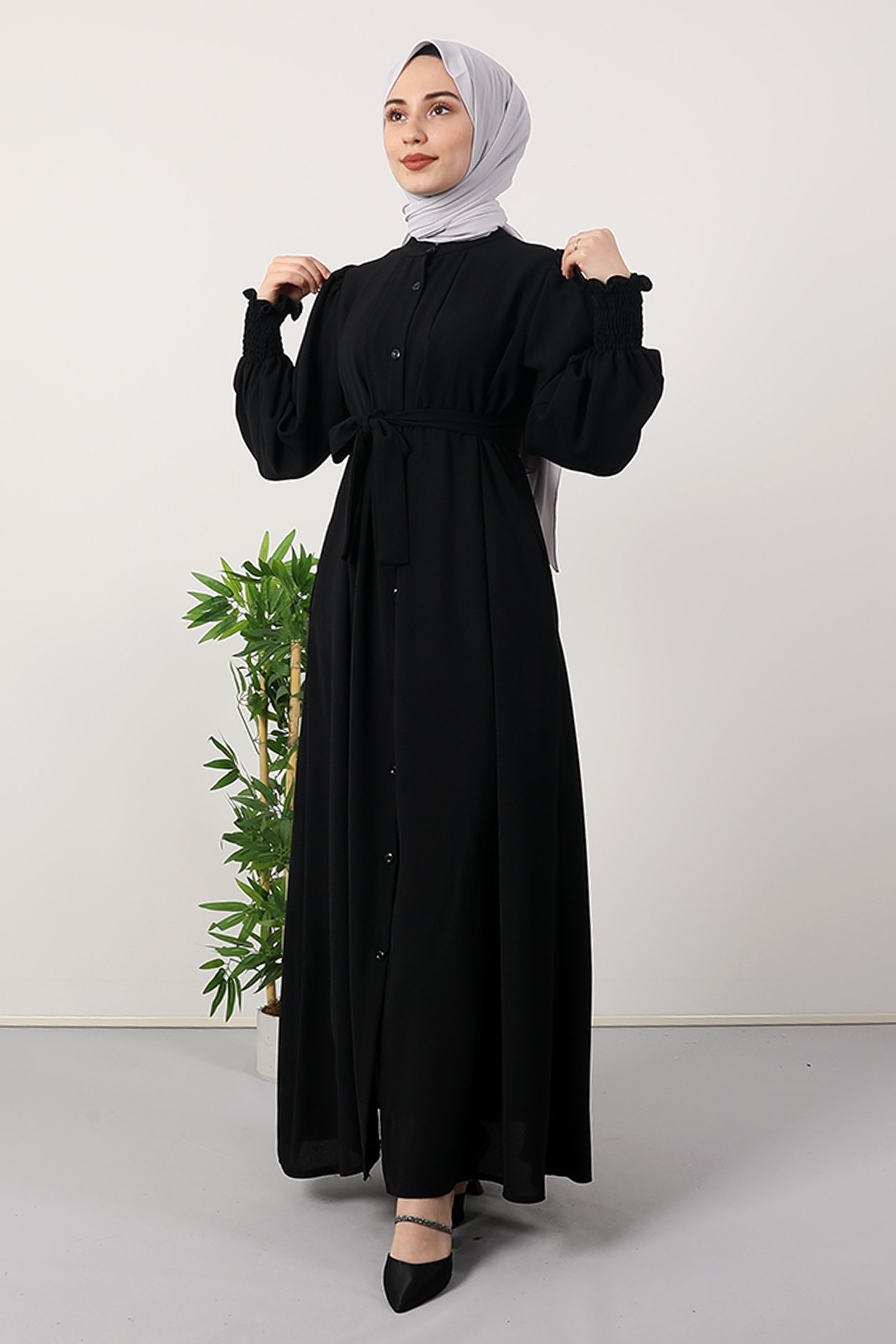GİZAGİYİM - Kolu Gipeli Ferace Elbise Siyah