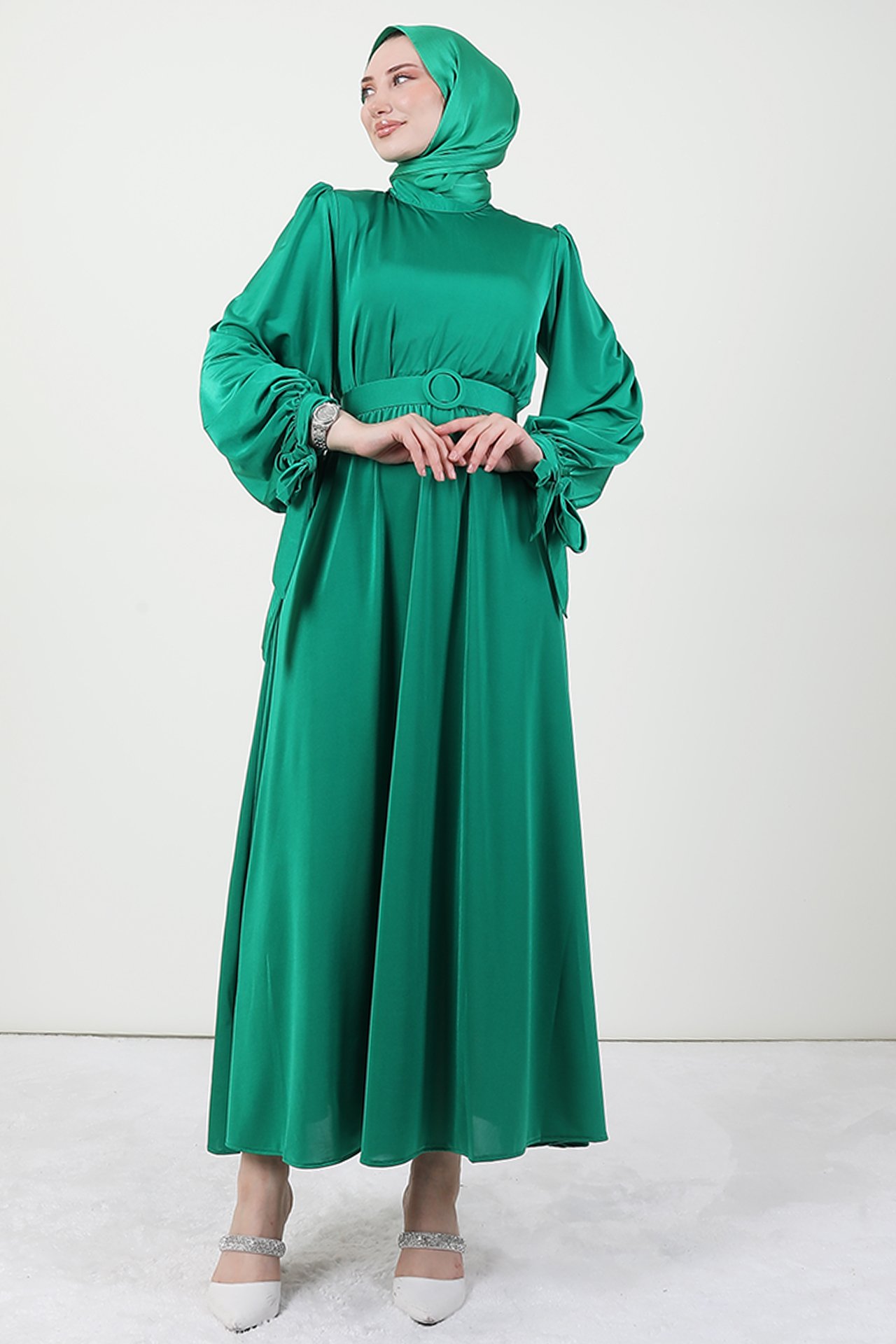 GİZAGİYİM - Kolu Bağlamalı Elbise Yeşil