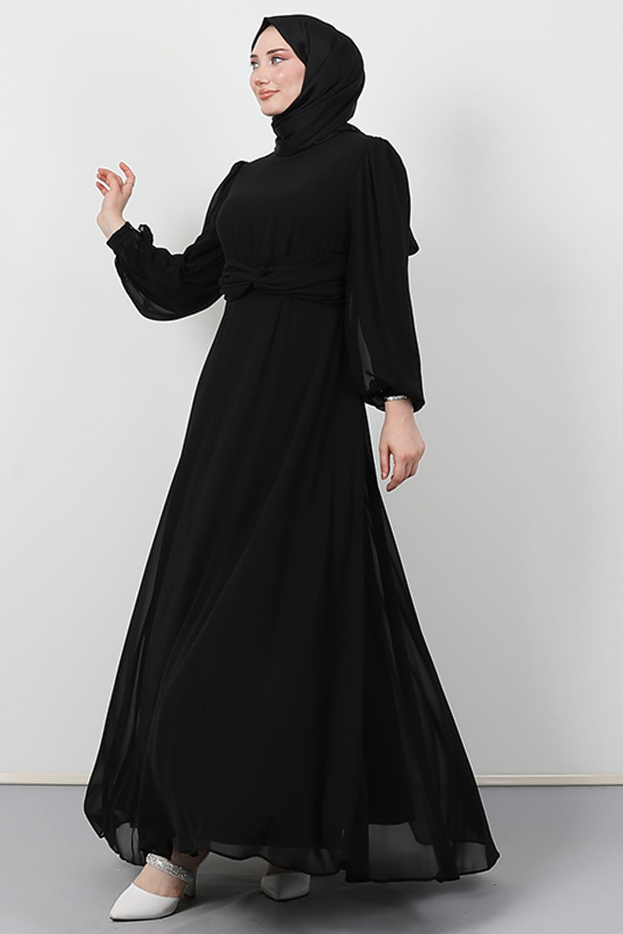 GİZAGİYİM - Çapraz Kuşaklı Elbise Siyah