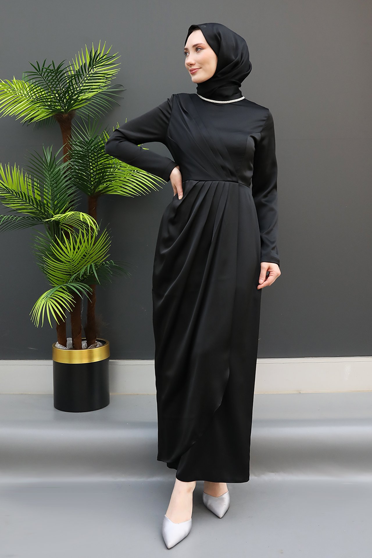 GİZ AGİYİM - Liya Saten Elbise Siyah