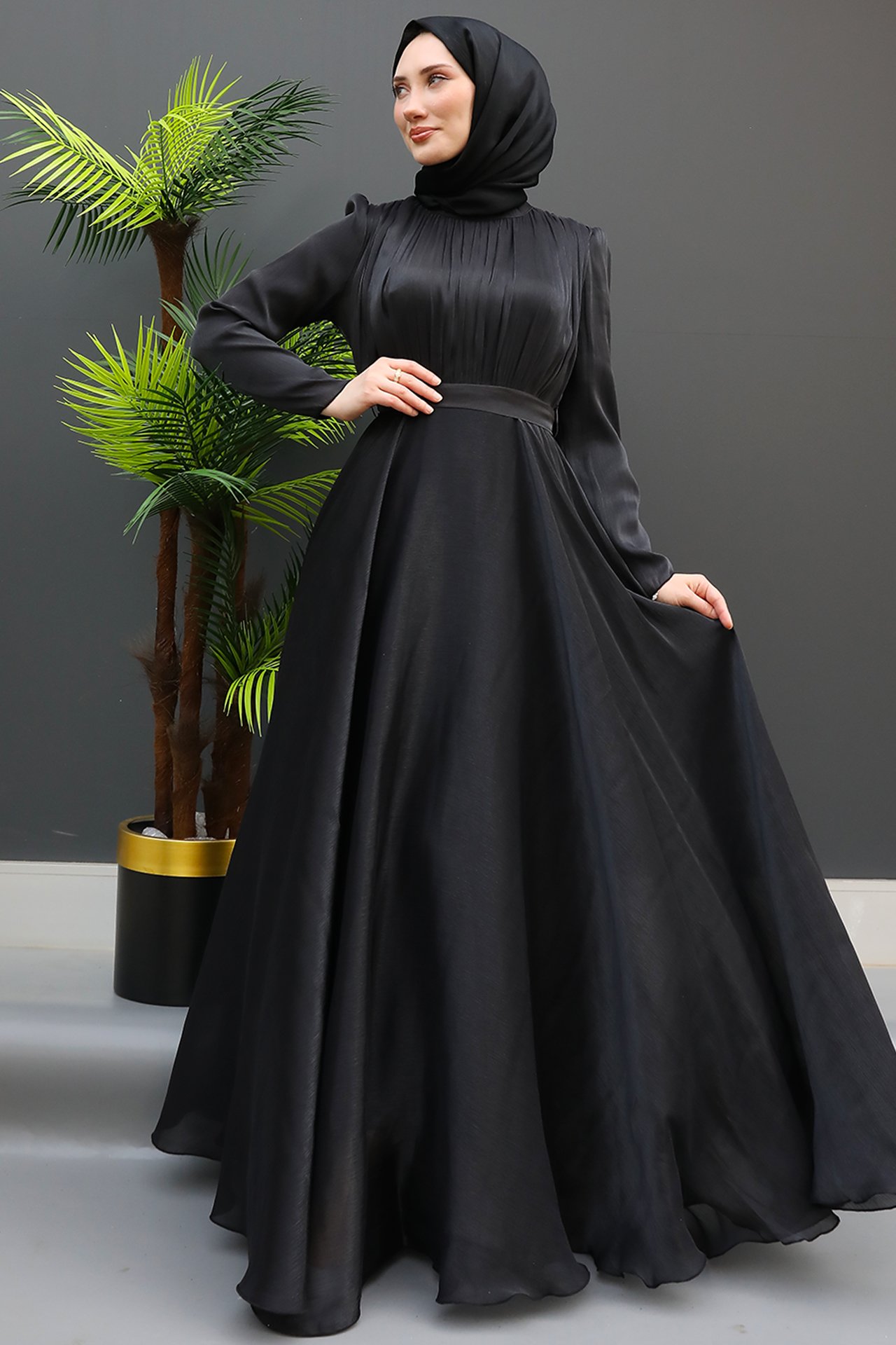 GİZ AGİYİM - Verev Tesettür Elbise Siyah