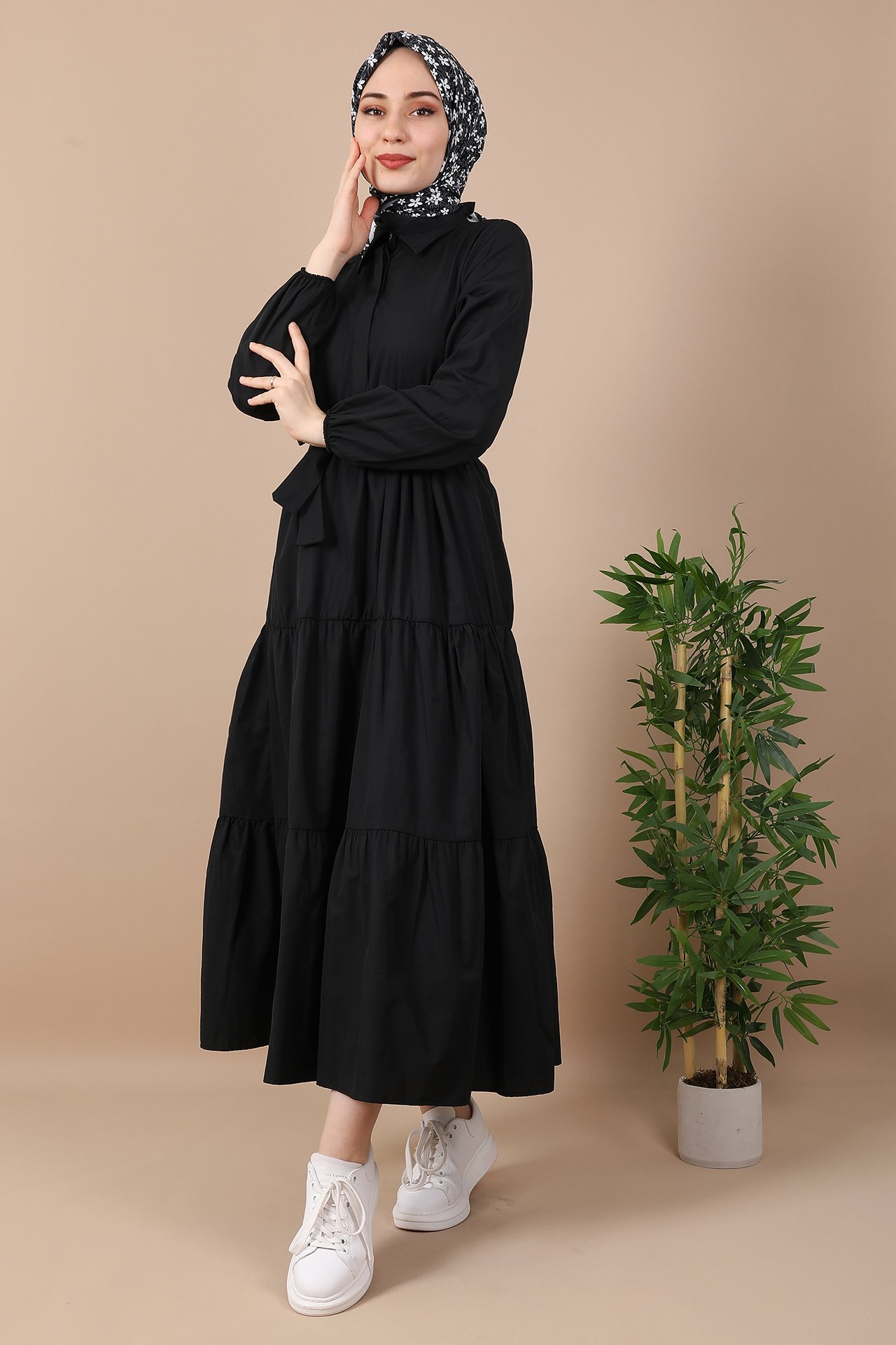 GİZAGİYİM - Standart Yaka Düğmeli Elbise Siyah