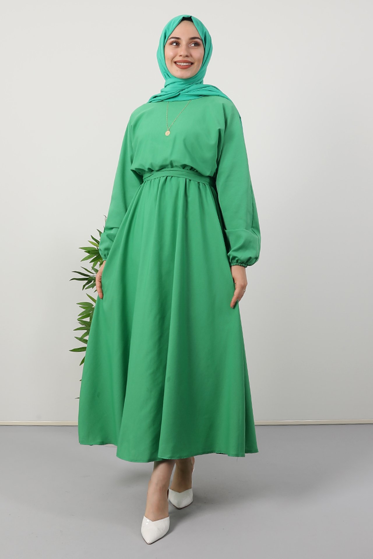 GİZAGİYİM - Prenses Koton Elbise Yeşil