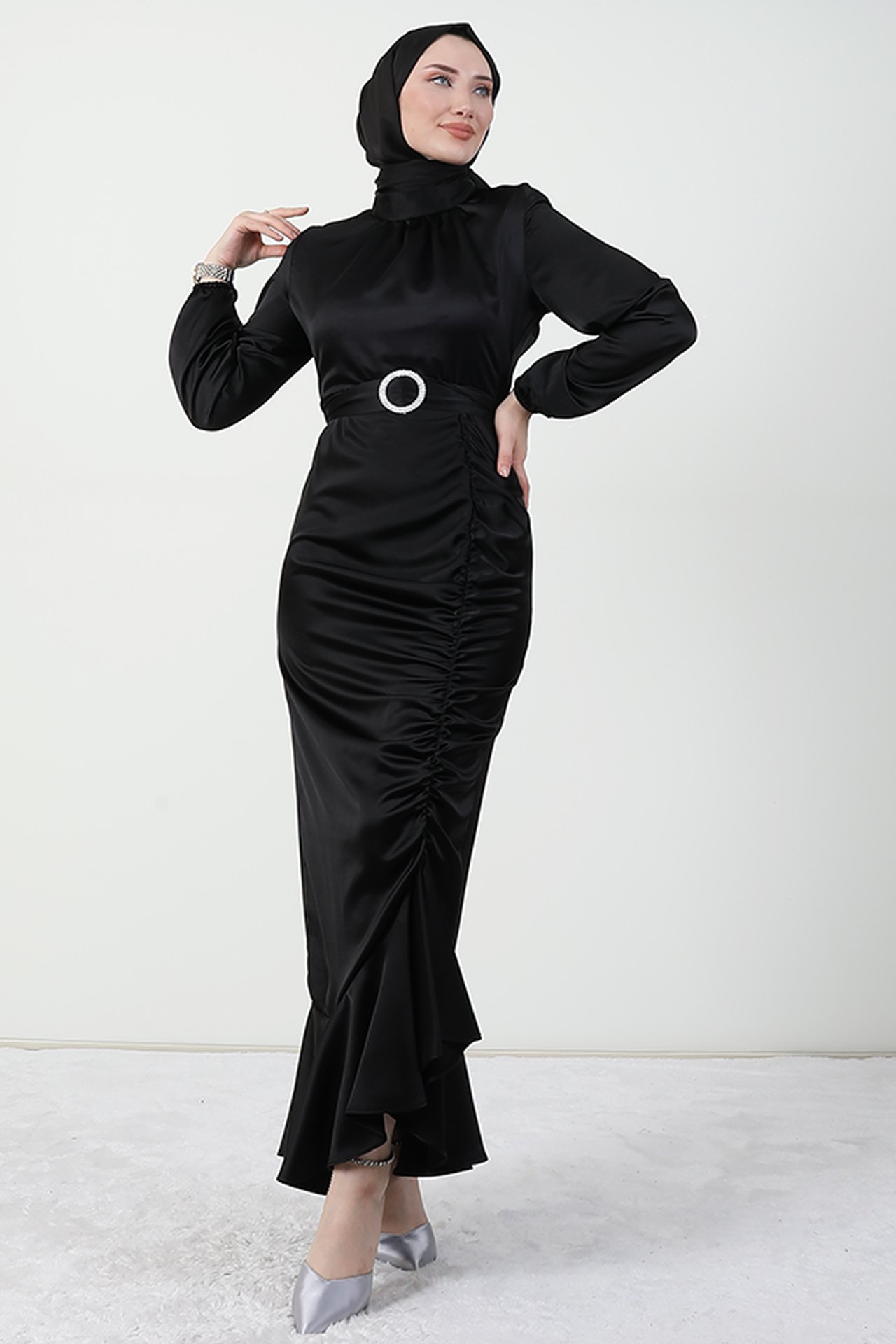 GİZAGİYİM - Eteği Büzgülü Elbise Siyah
