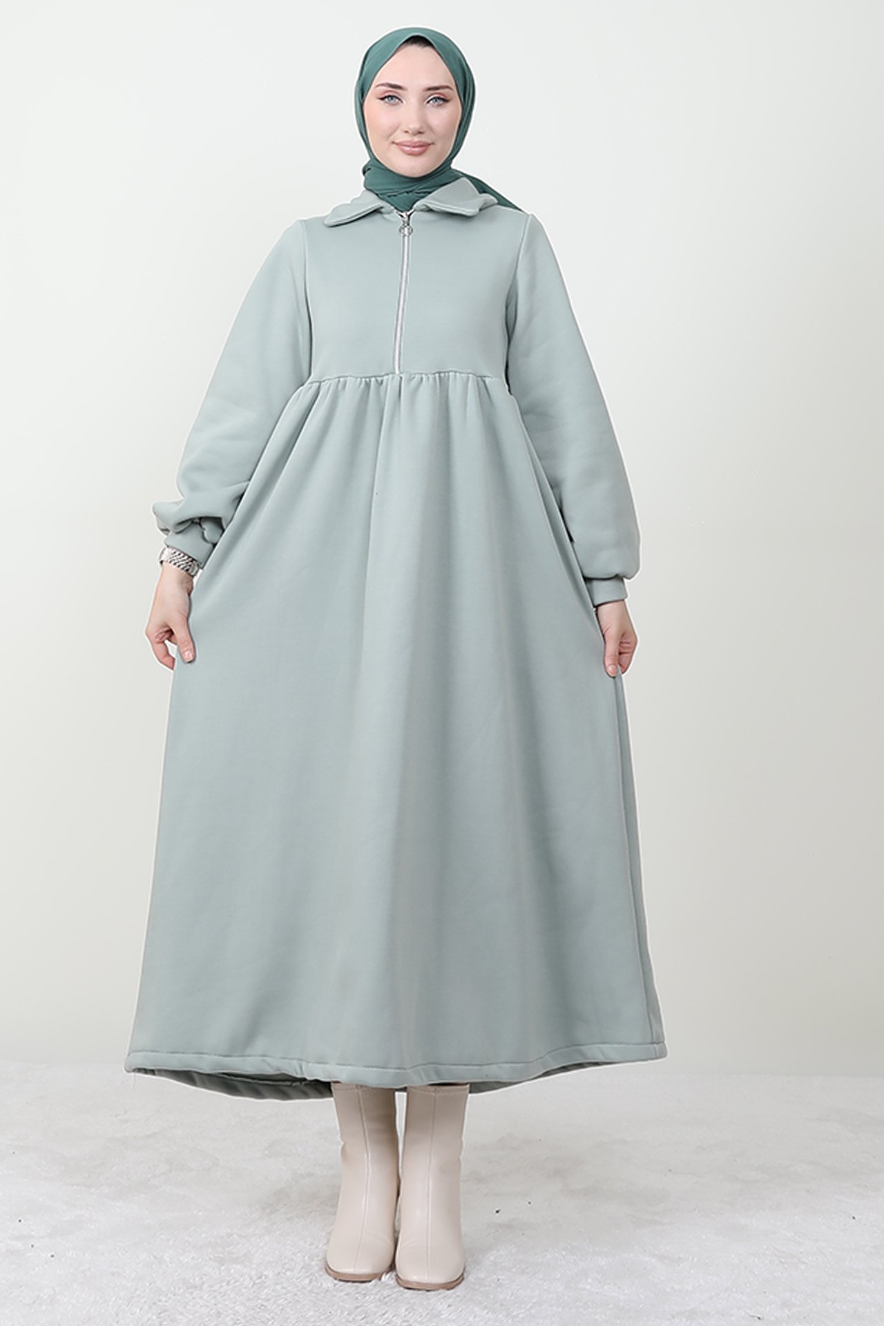 GİZ AGİYİM - Yaka Detay Fermuarlı Elbise Mint