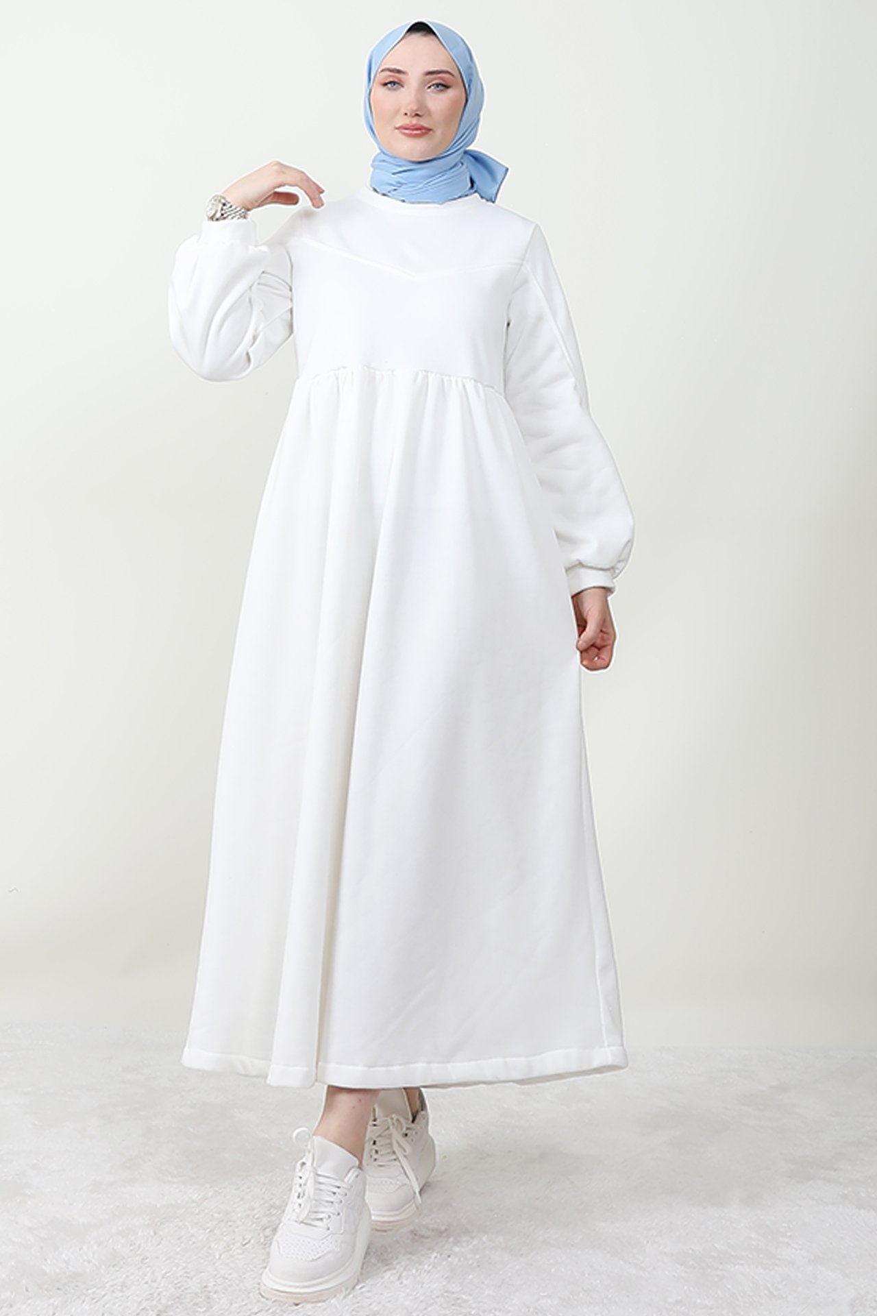 GİZ AGİYİM - Oversize Sweat Elbise Beyaz