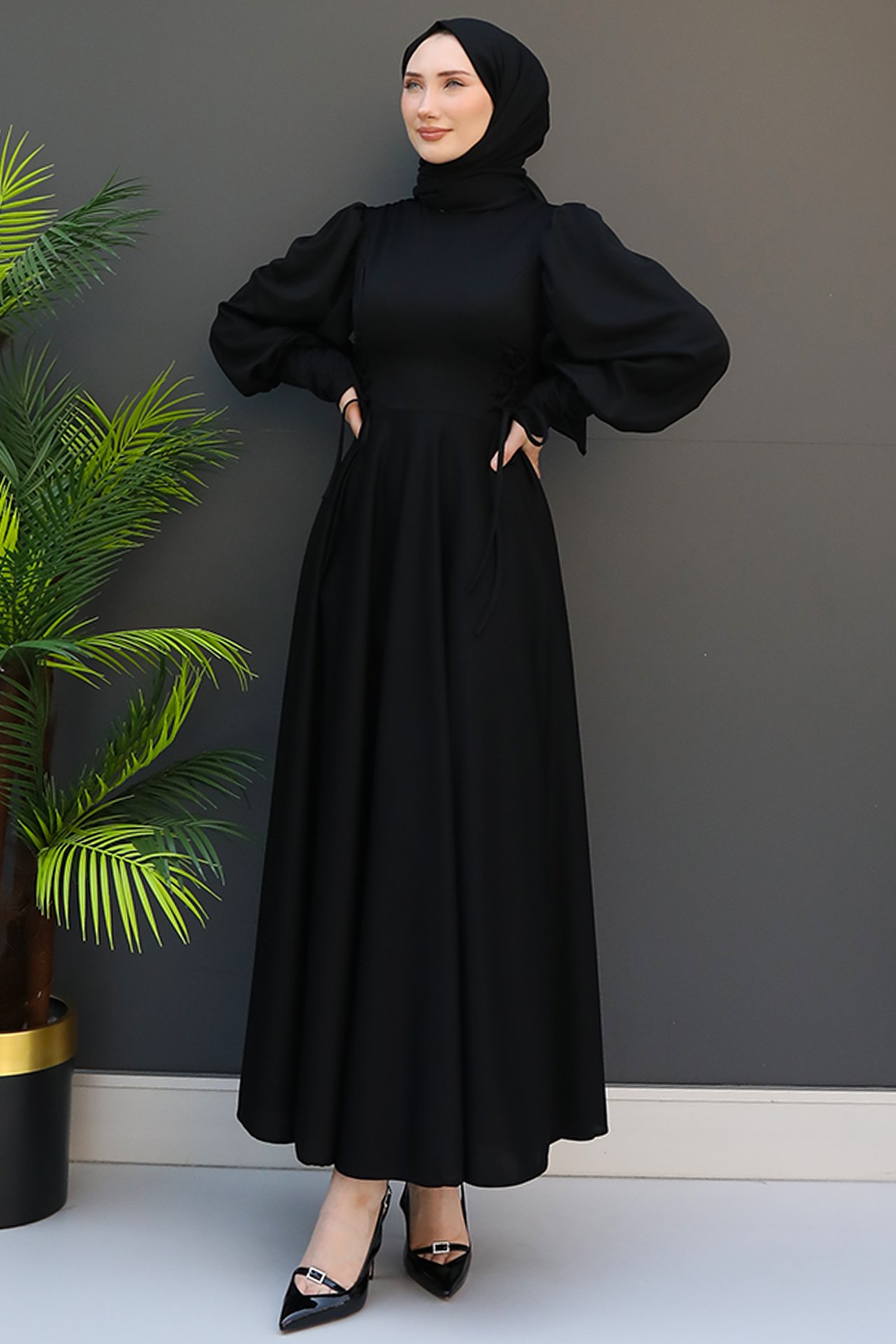 GİZ AGİYİM - İp Kuşaklı Elbise Siyah