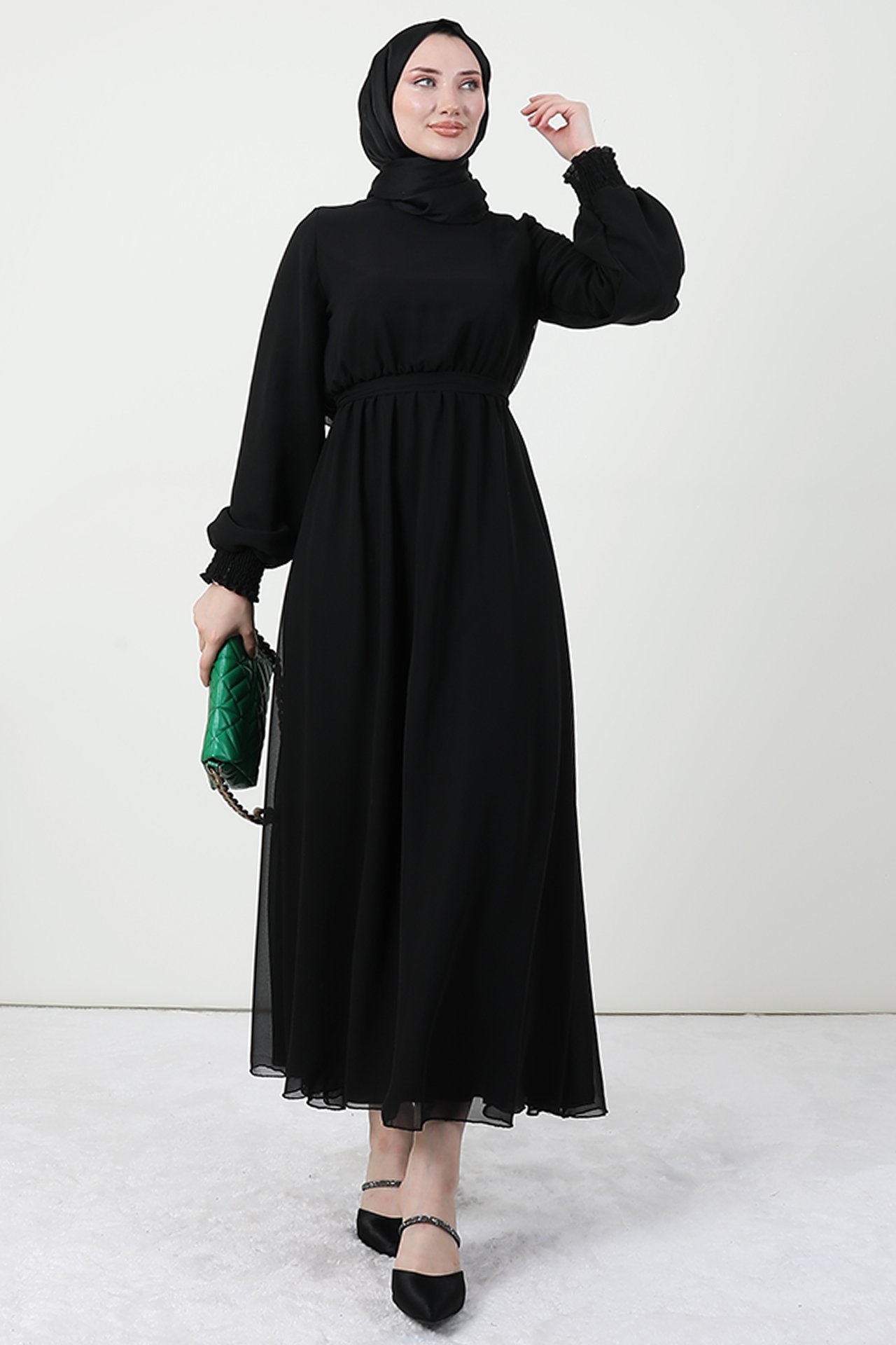 GİZAGİYİM - Kolu Gipeli Tesettür Elbise Siyah
