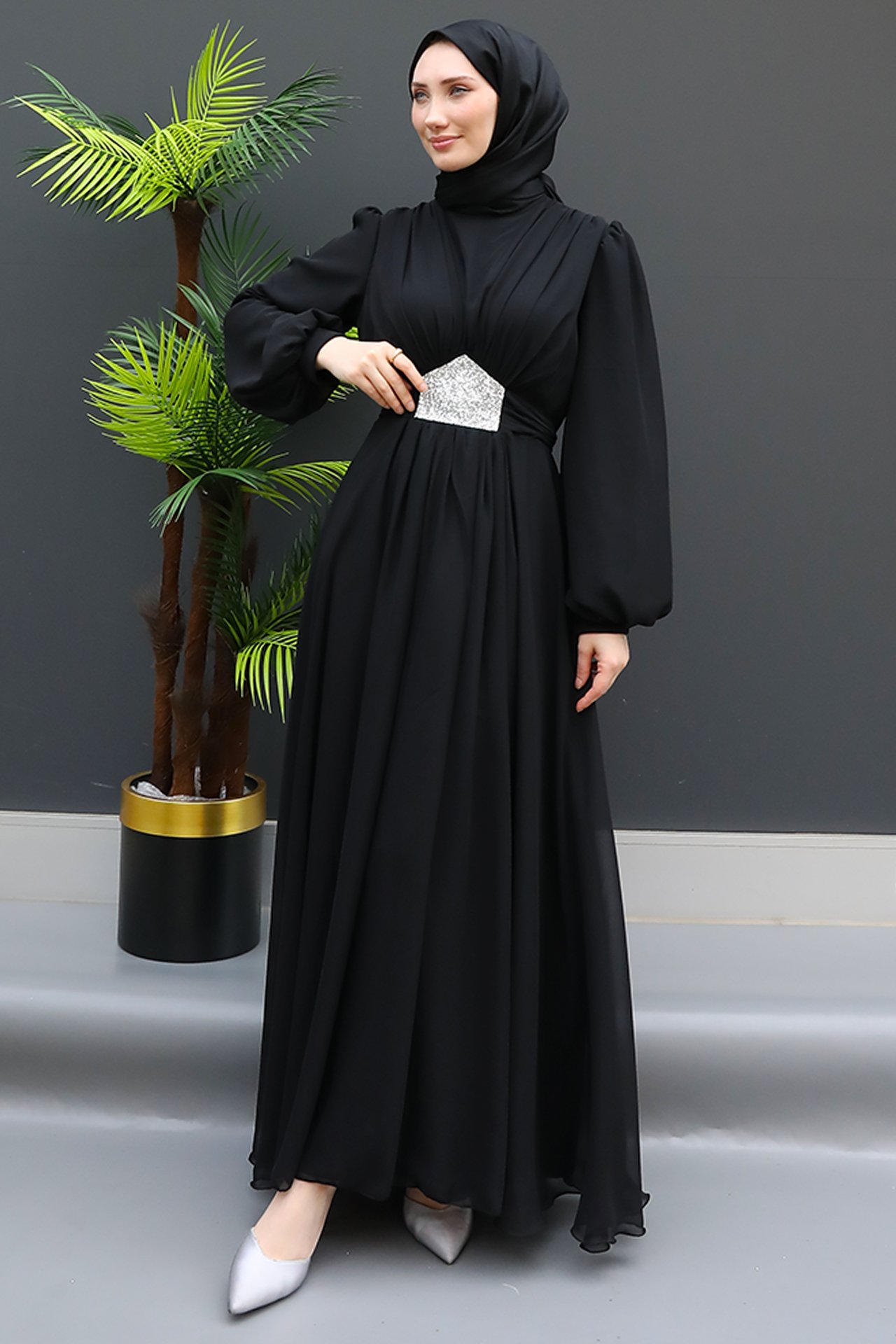 GİZ AGİYİM - Bel Ve Göğüs Detay Elbise Siyah