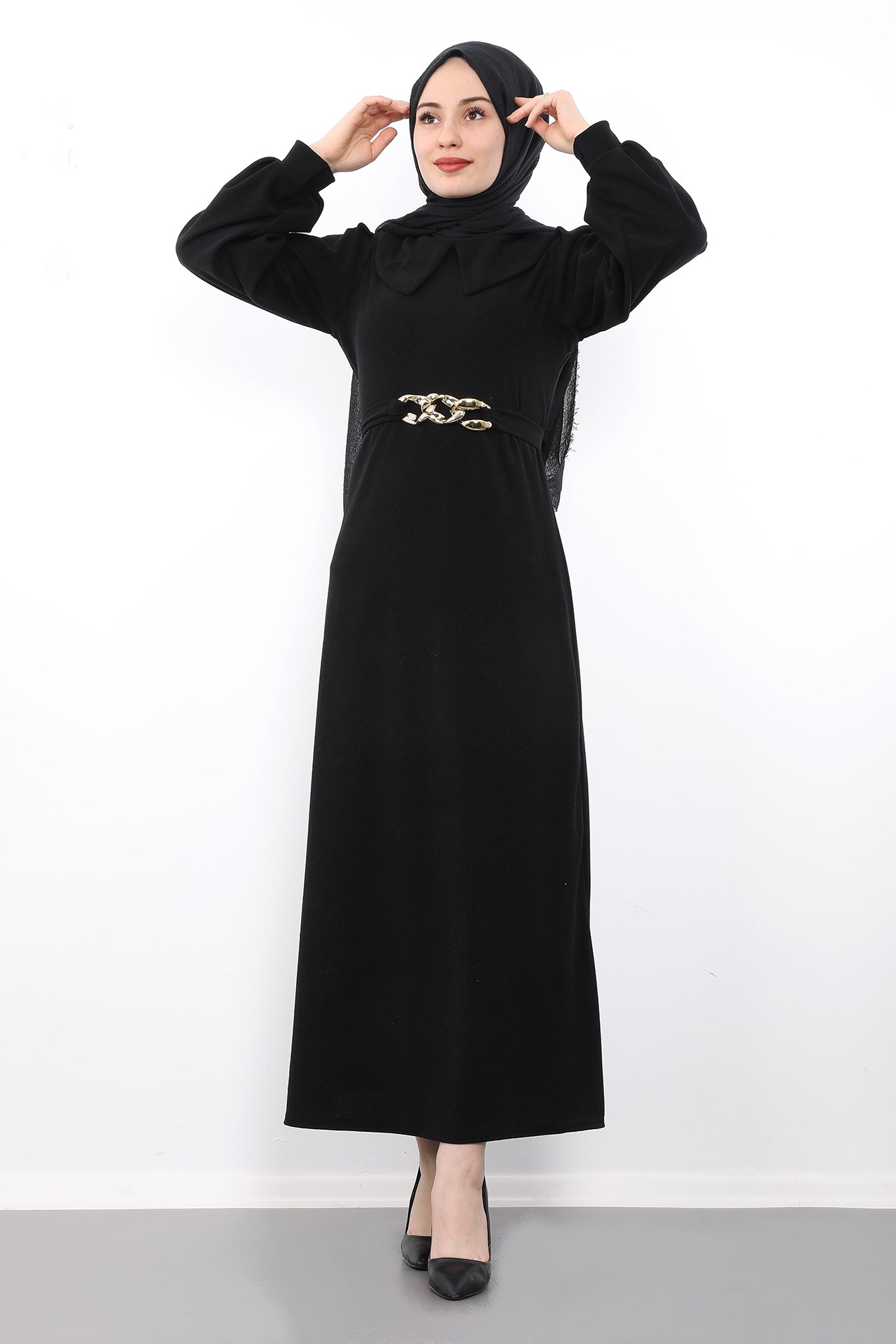 GİZAGİYİM - Zincir Kuşaklı Elbise Siyah