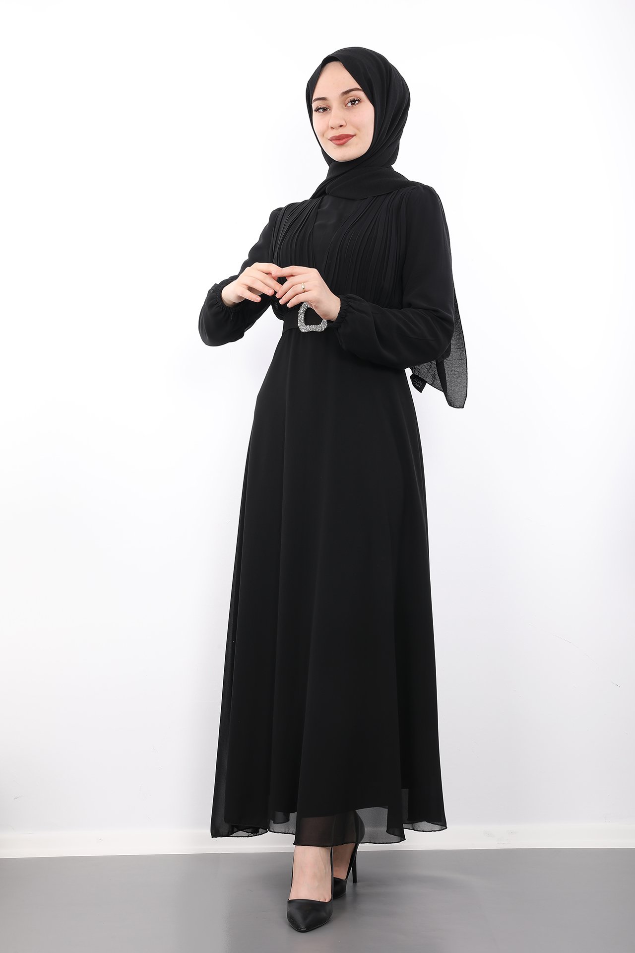GİZAGİYİM - Taş Kemer Pilisoley Elbise Siyah