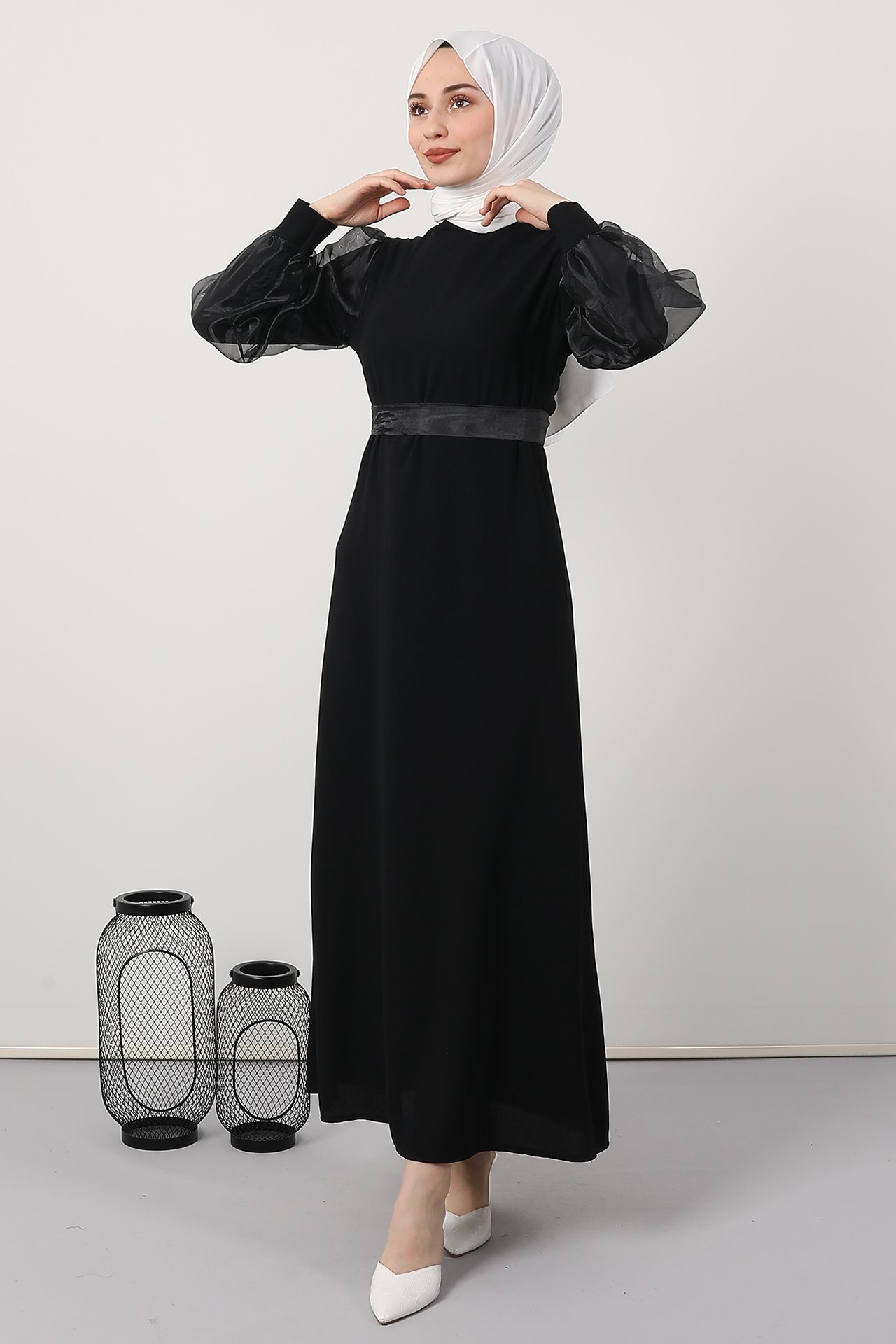 GİZAGİYİM - Kolu Organze Elbise Siyah