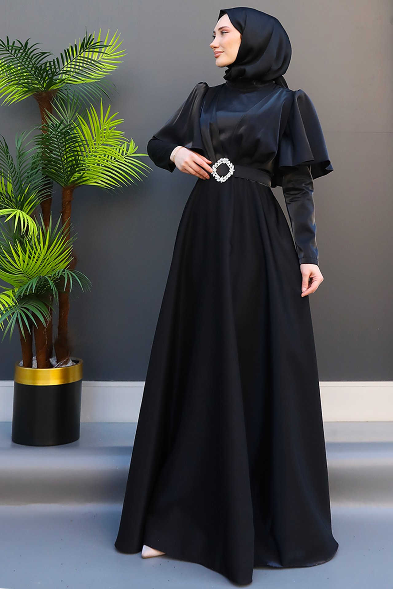 GİZ AGİYİM - Kelebek Tesettür Elbise Siyah