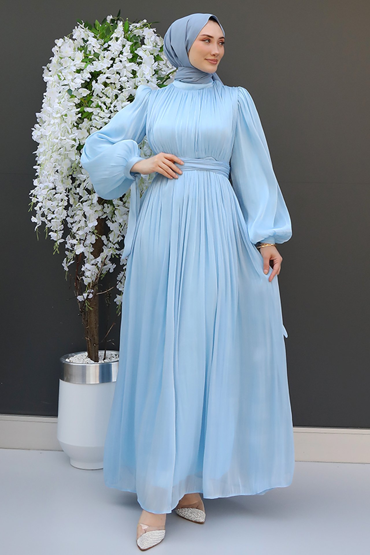 GİZ AGİYİM - Beren İpek Elbise Bebe Mavi