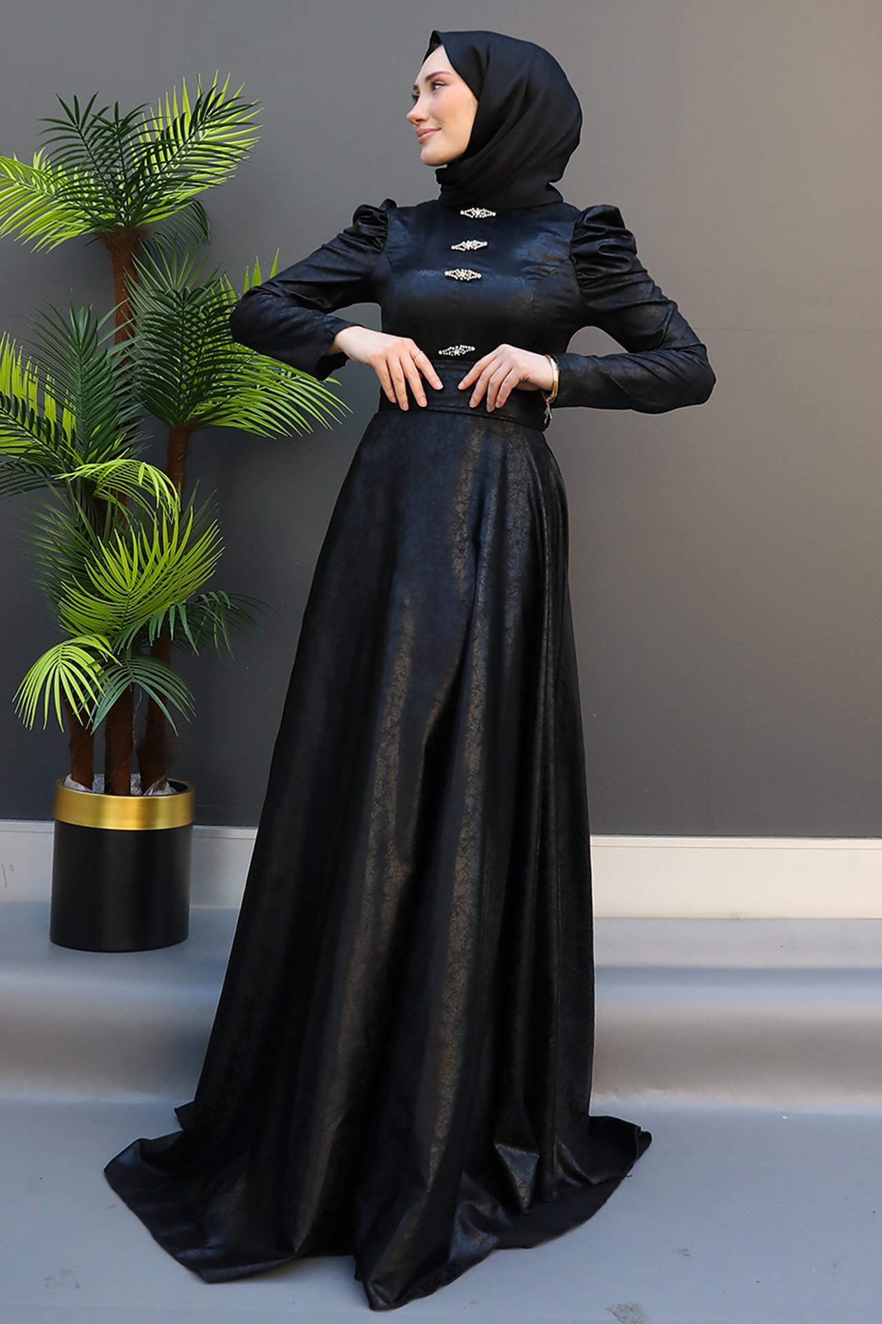 GİZ AGİYİM - Broş Düğmeli Elbise Siyah