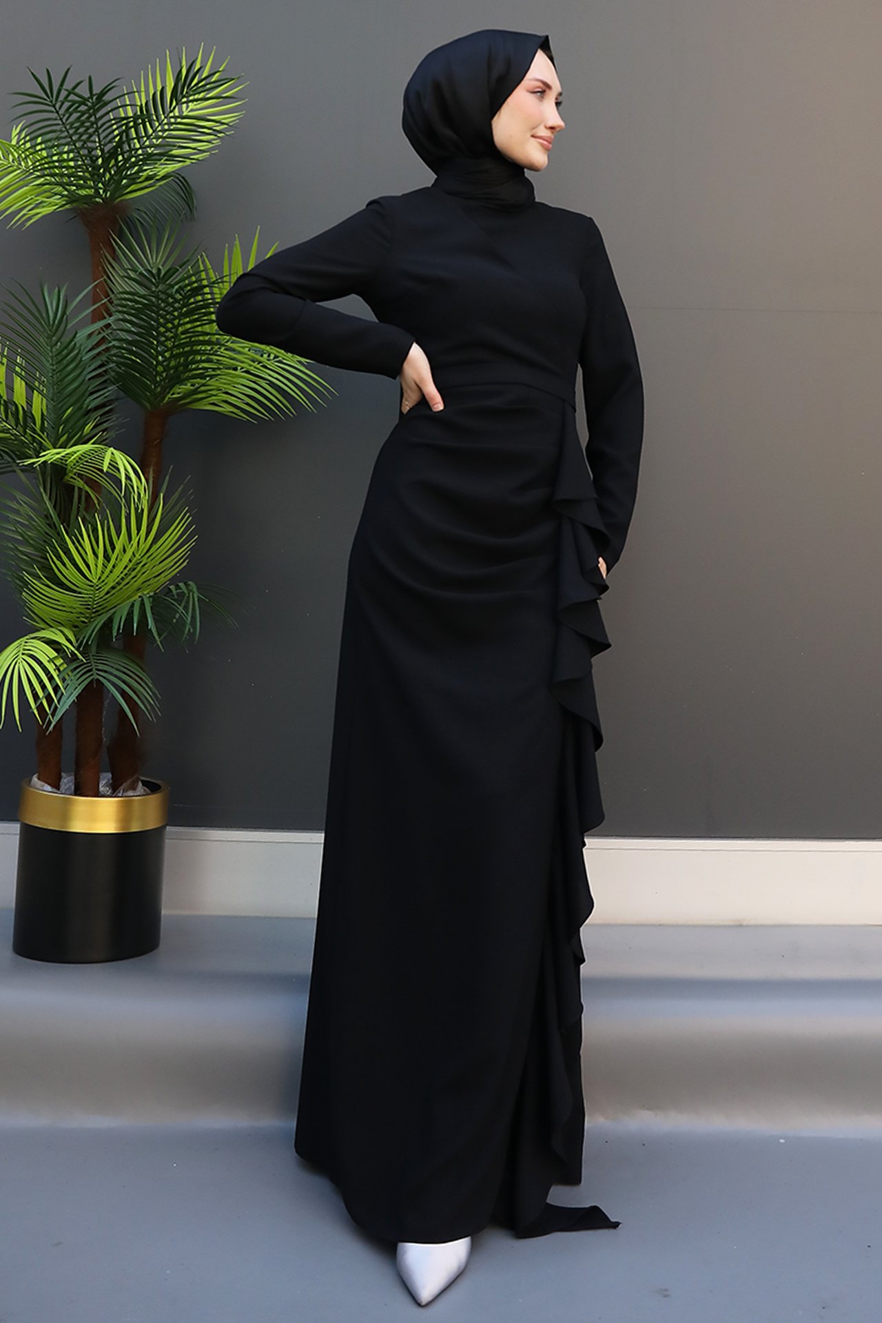 GİZ AGİYİM - Dalga Krep Elbise Siyah
