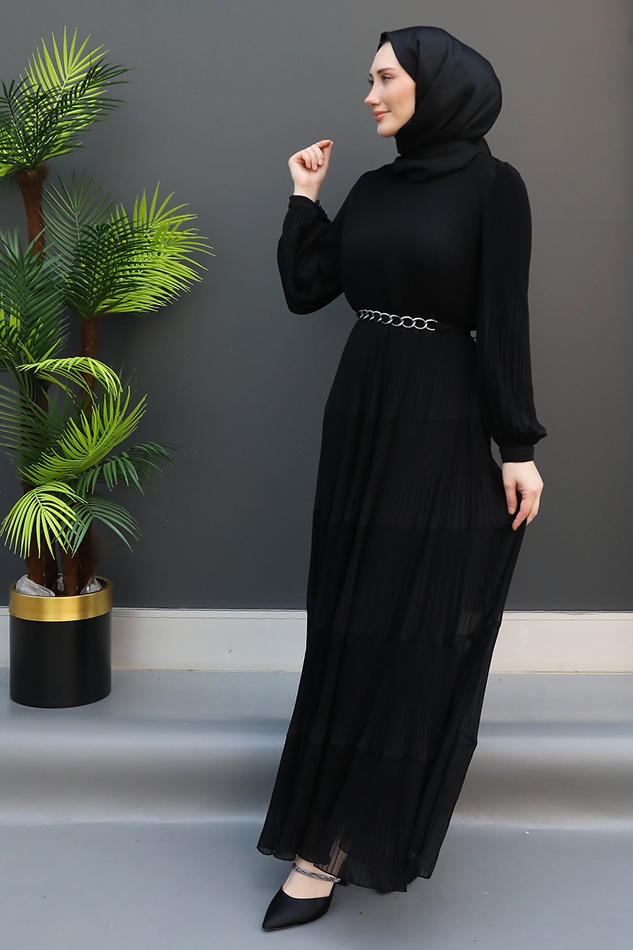 GİZ AGİYİM - Pilisoley Şifon Elbise Siyah