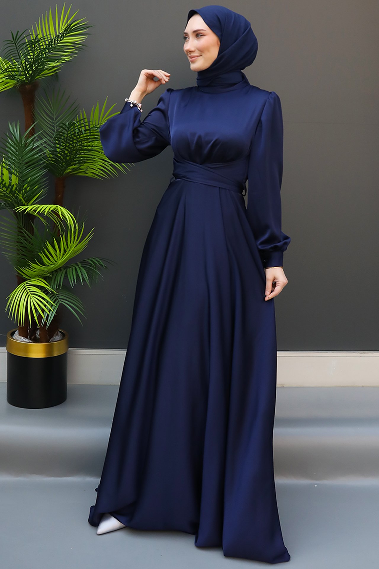 GİZ AGİYİM - Beli Çapraz Bağlamalı Elbise Lacivert
