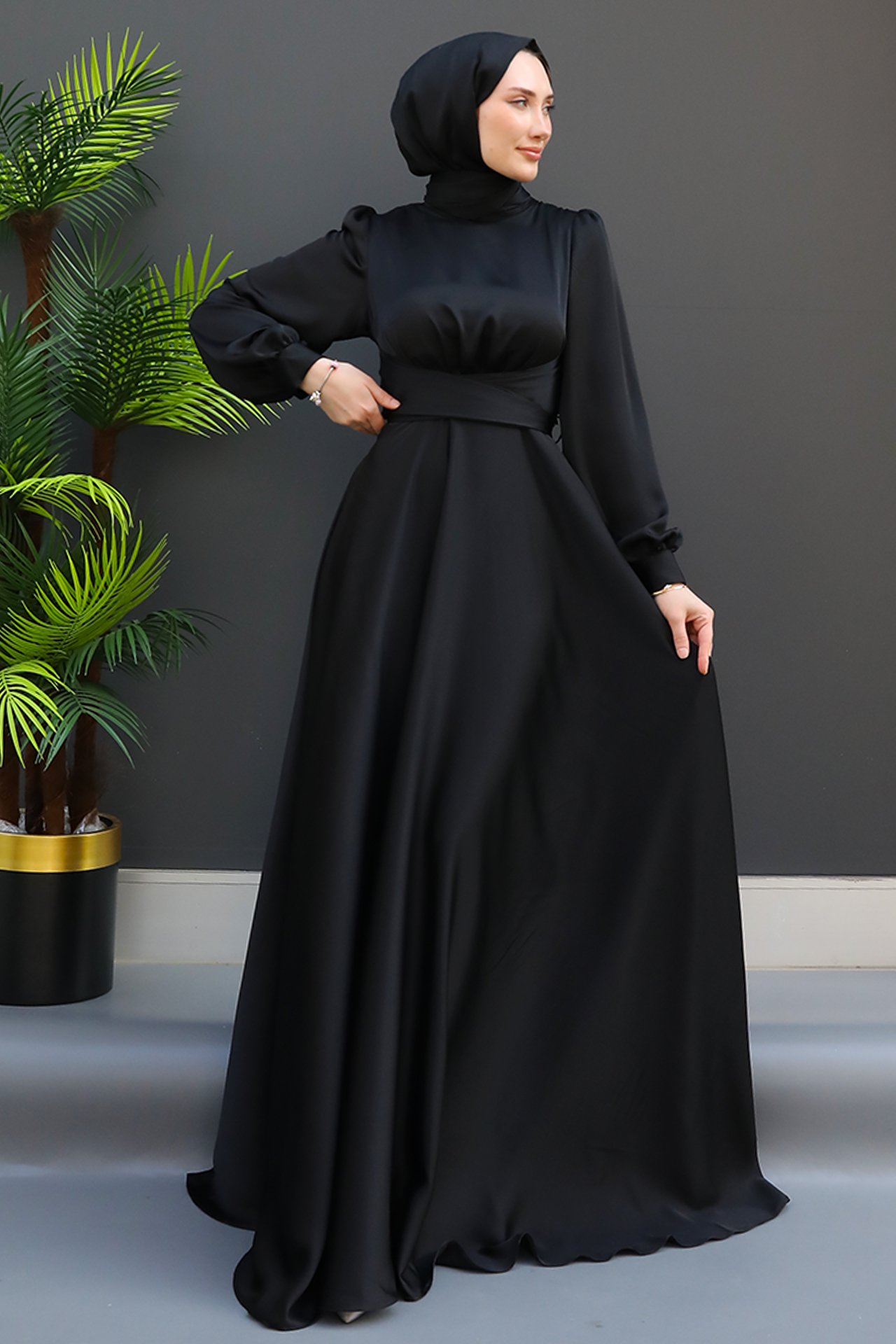 GİZ AGİYİM - Beli Çapraz Bağlamalı Elbise Siyah