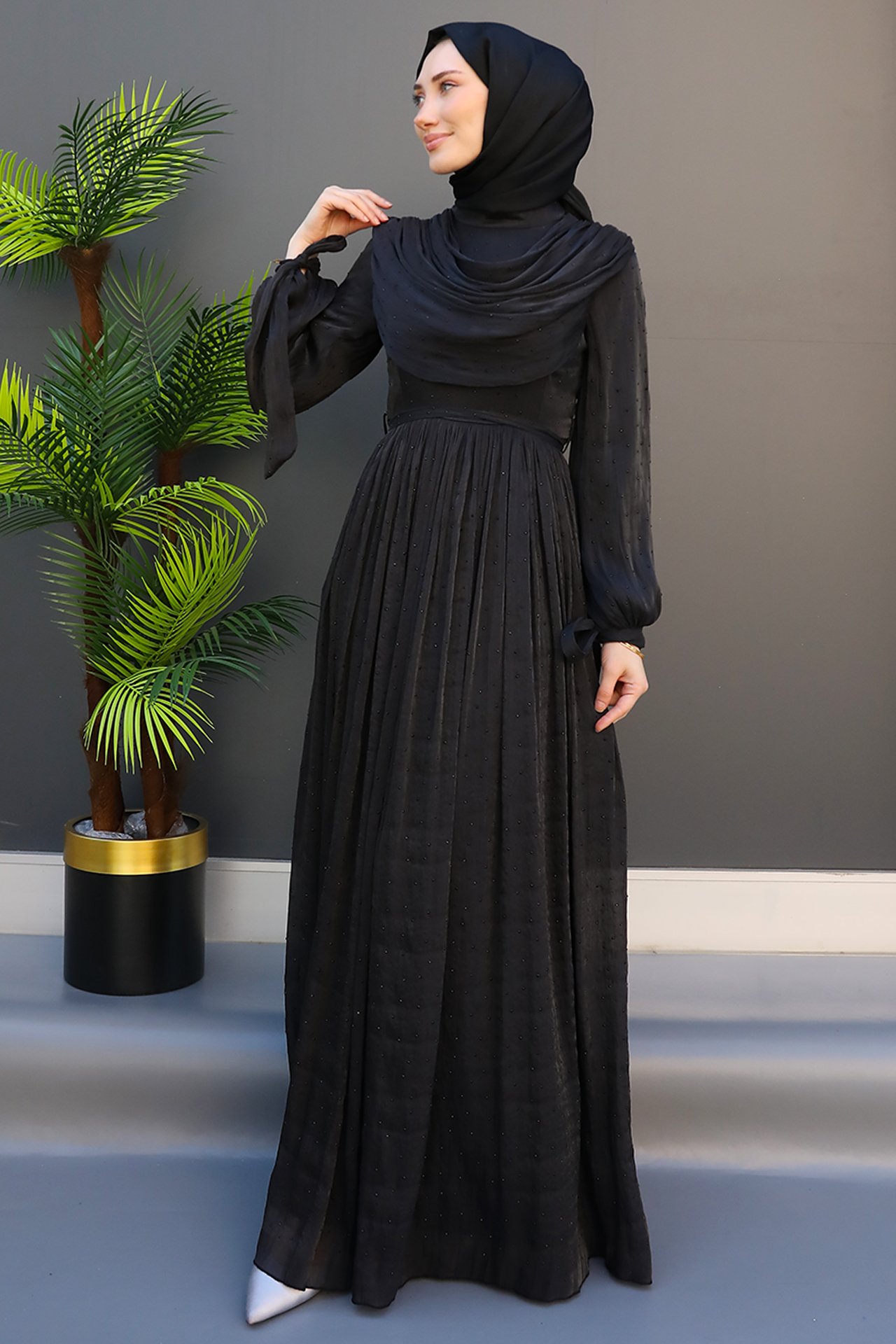 GİZ AGİYİM - Taşlı Yoryo Elbise Siyah