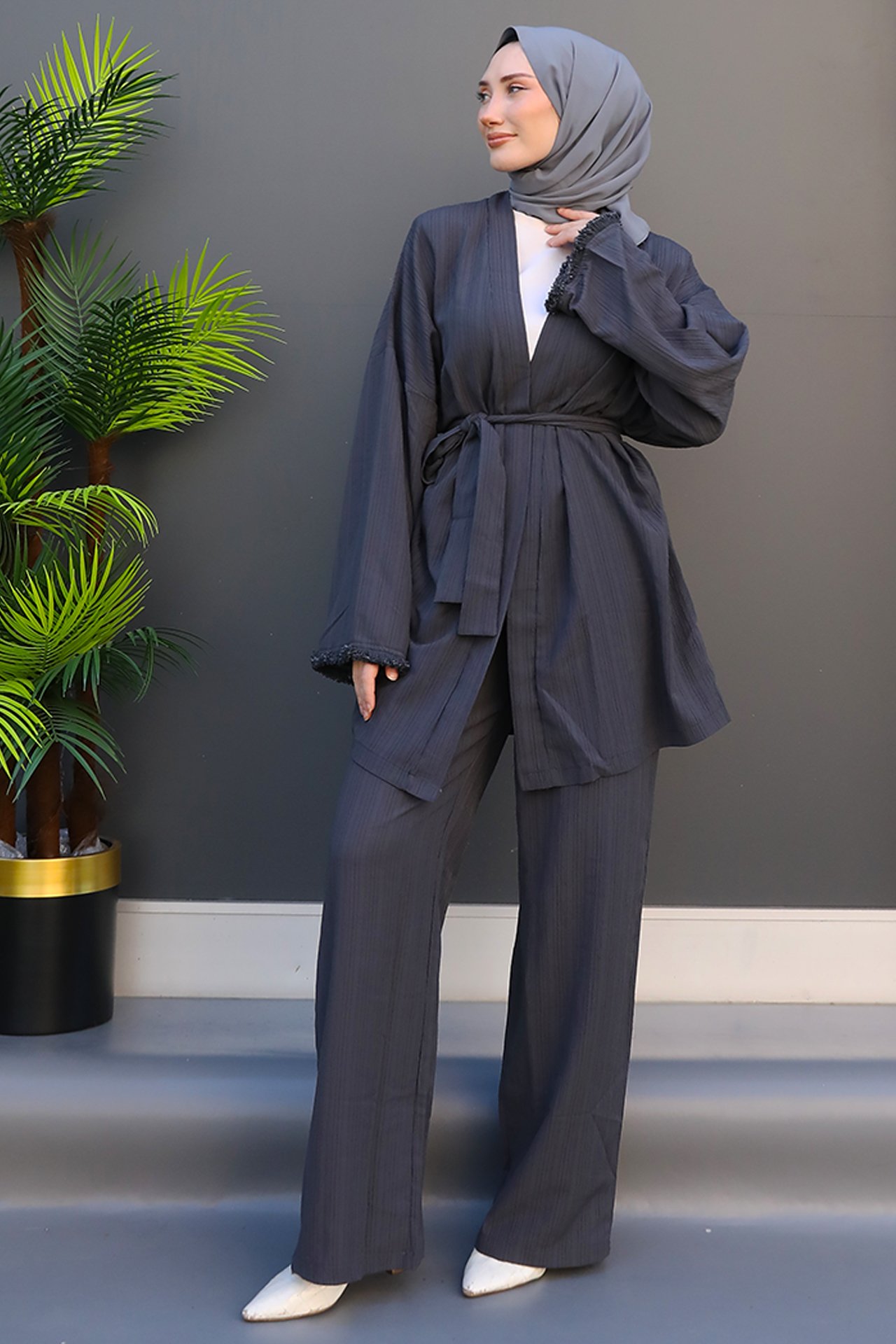 GİZ AGİYİM - Kimono İkili Takım Füme